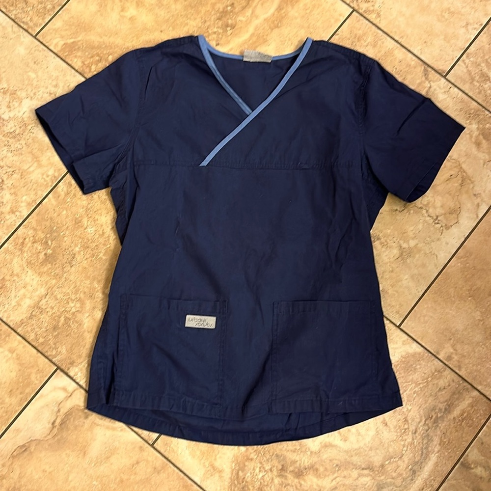 Urbane Essentials Women's Crossover Scrub Top- Navy